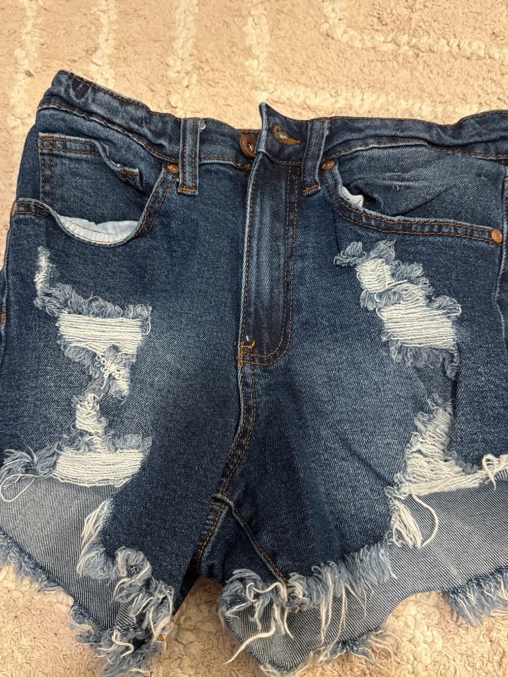 Kendall & Kylie Distressed Dark Blue Denim Cutoff Shorts